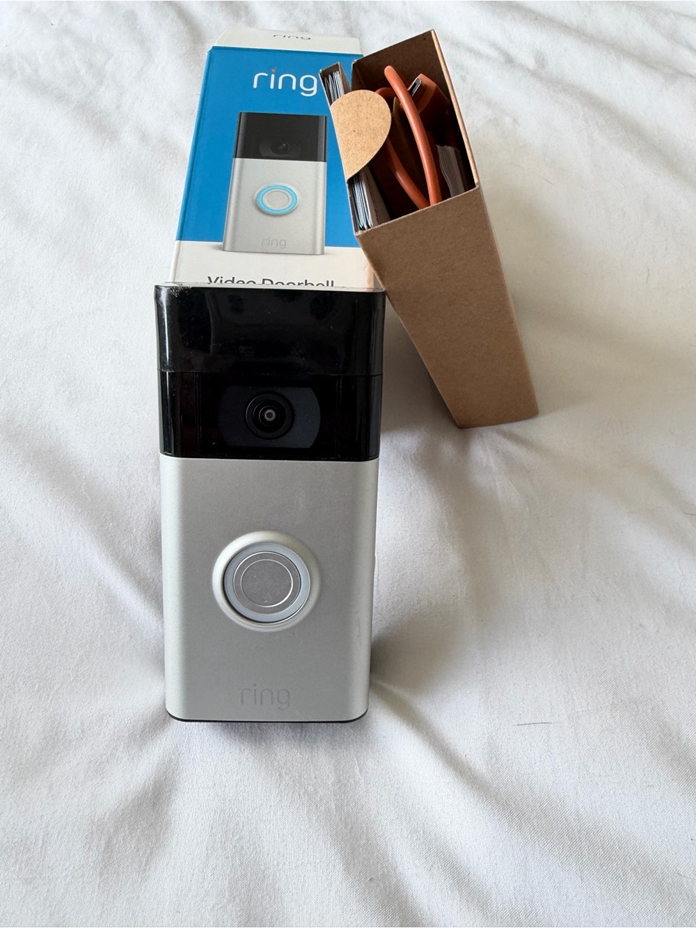 Ring Video Doorbell in Silver and Black with Blue Accent